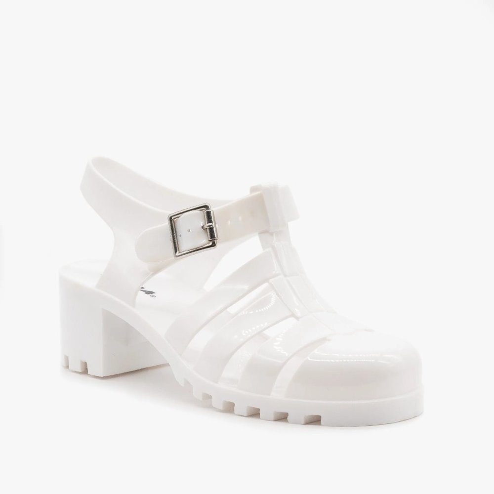 Soda Ranee Women's Chunky Retro Sandals w/ 2" Heel - White